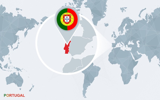 Mapa świata Skoncentrowana Na Ameryce Z Powiększoną Portugalią