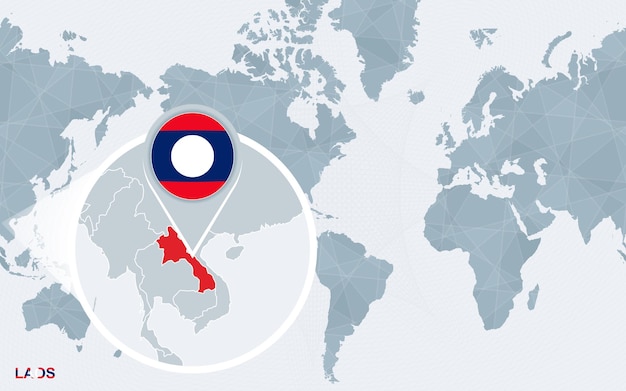 Mapa świata Skoncentrowana Na Ameryce Z Powiększonym Laosem