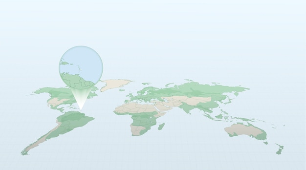 Mapa świata W Perspektywie Pokazująca Położenie Kraju Barbados Ze Szczegółową Mapą Z Flagą Barbadosu