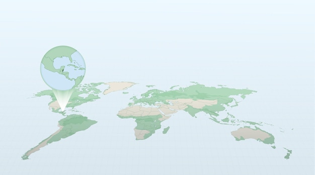 Mapa świata W Perspektywie Pokazująca Położenie Kraju Belize Ze Szczegółową Mapą Z Flagą Belize