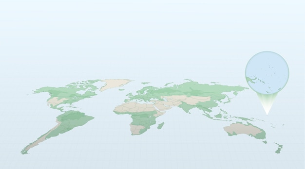 Mapa świata W Perspektywie Pokazująca Położenie Kraju Nauru Ze Szczegółową Mapą Z Flagą Nauru