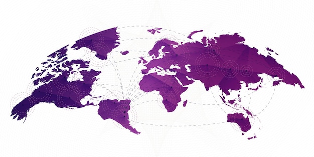 Mapa świata W Zaokrąglonej Trójkątnej Mapie W Kolorze Fioletowym