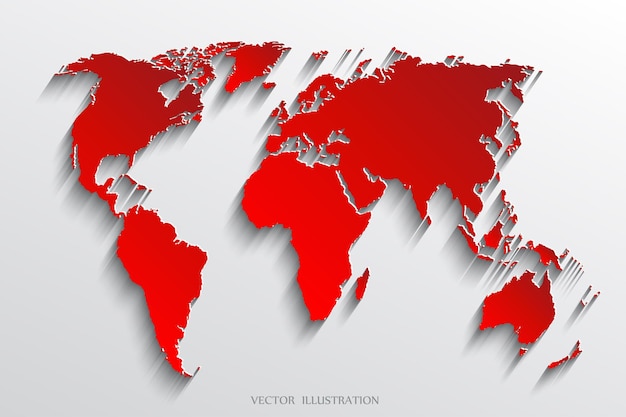 Plik wektorowy mapa świata wycięta z papieru papierowa mapa świata czerwona ilustracja