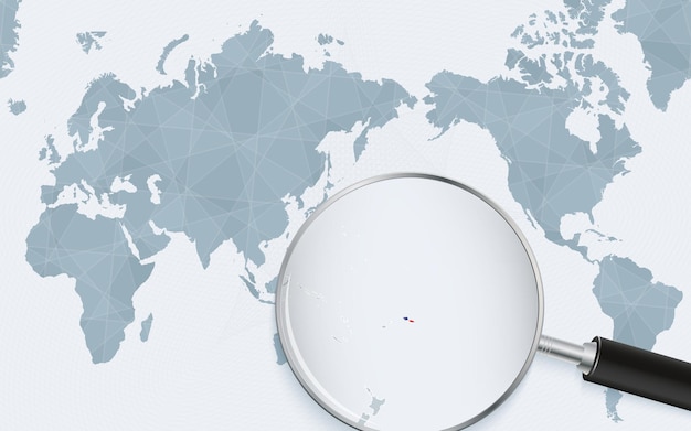 Plik wektorowy mapa świata wyśrodkowana w azji z powiększonym szkłem na samoa skupić się na mapie samoa na pacyfikocentrycznej mapie świata