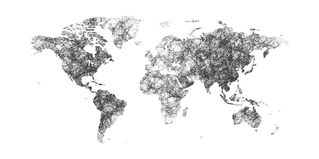 Mapa świata z granicami krajów z kropkami i liniami. Mapa świata splotu.