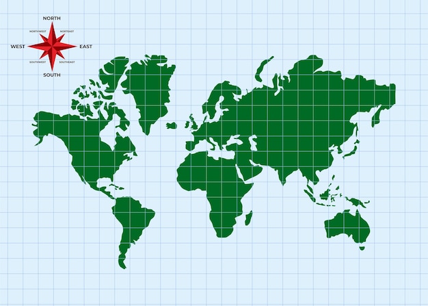 Mapa świata Z Liniami Kardynalnymi I Wektorami Kierunków
