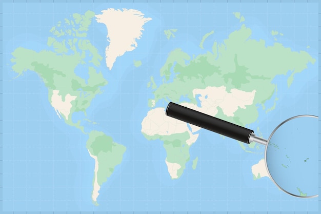 Mapa świata Z Lupą Na Mapie Fidżi.