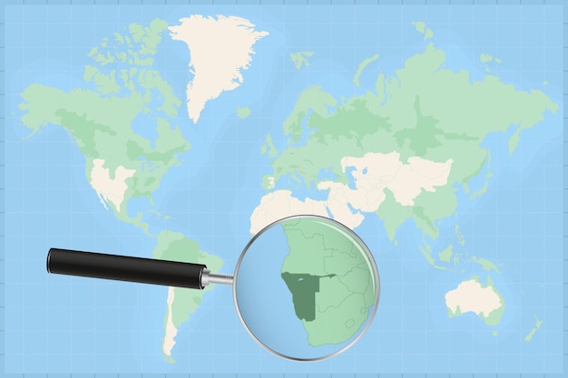 Plik wektorowy mapa świata z lupą na mapie namibii.