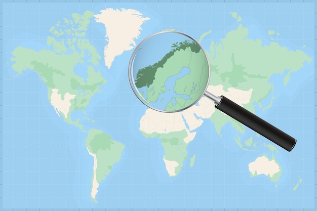 Mapa świata Z Lupą Na Mapie Norwegii.