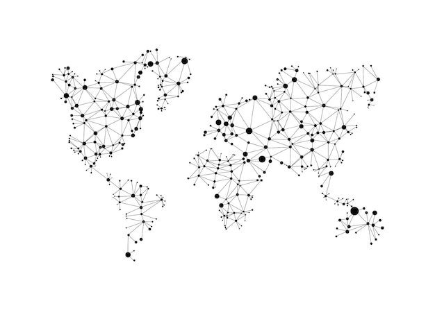 Mapa świata Z Okręgami I Liniami Abstrakcyjna Wielokątna Mapa świata Z Punktami Globalna Siatka Sieciowa Ilustracja Wektorowa