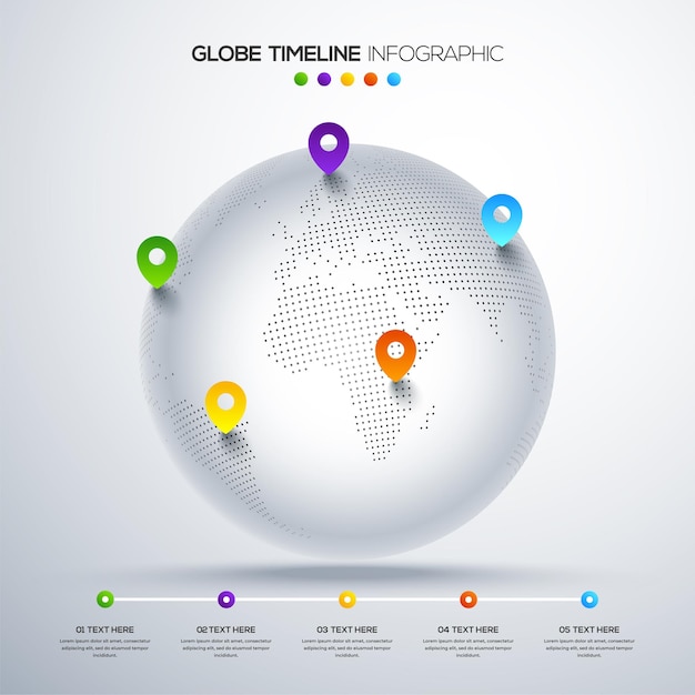 Mapa świata Z Opcjami Infografiki Wskaźnika I Osi Czasu