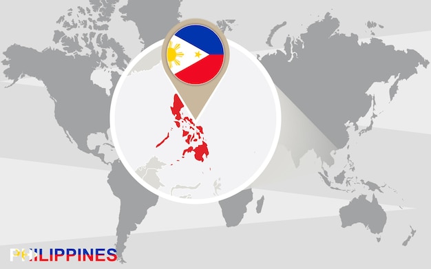 Mapa świata Z Powiększonymi Filipinami. Flaga Filipin I Mapa.