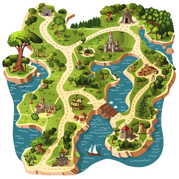 Mapa świata z zamkiem i zamkiem