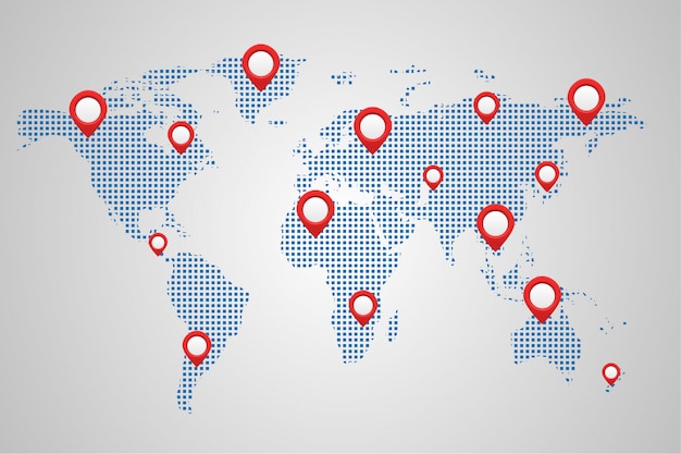 Plik wektorowy mapa świata ziemia z pinami