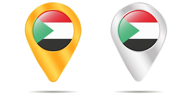 Mapa Szpilek Z Flagą Sudanu. Na Białym Tle. Ilustracja Wektorowa