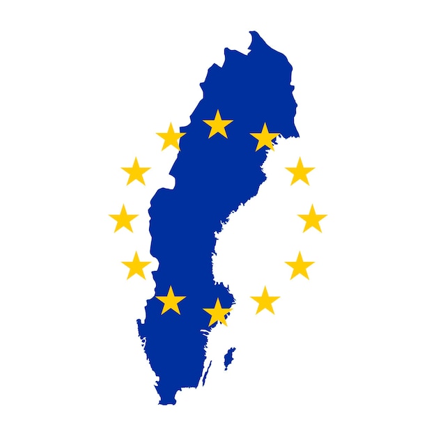 Mapa Szwecji Z Flagą Unii Europejskiej Na Białym Tle