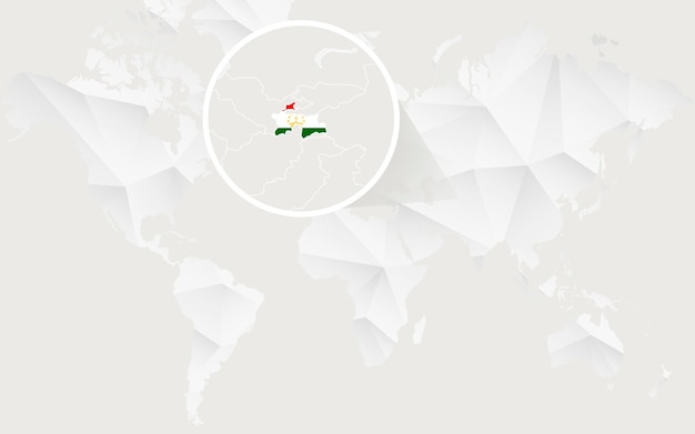 Mapa Tadżykistanu Z Flagą W Kontur Na Białej Wielokątnej Mapie świata