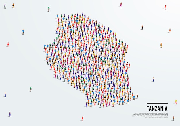 Mapa Tanzanii. Duża grupa ludzi tworzy kształt Mapy Tanzanii. ilustracji wektorowych.