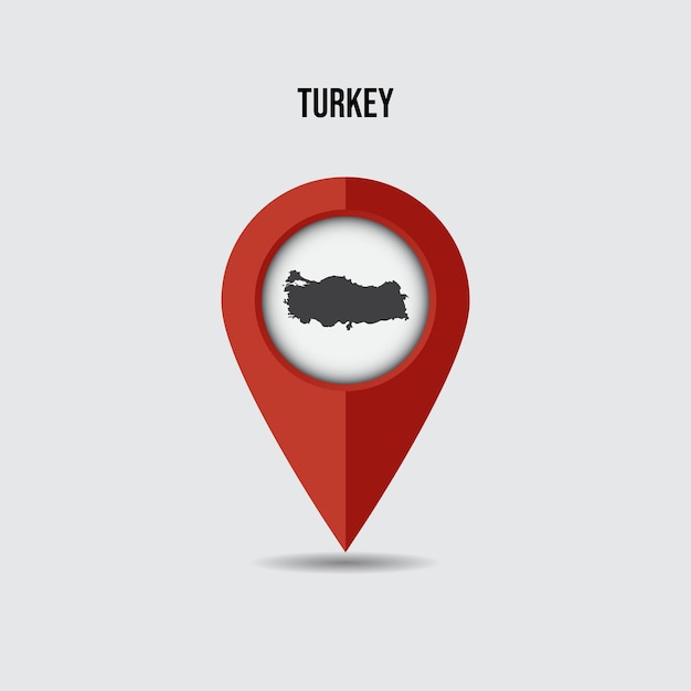 Mapa Turcji Na Pin Lokalizacji. Wskaźnik 3d Z Mapą Na Białym Tle.