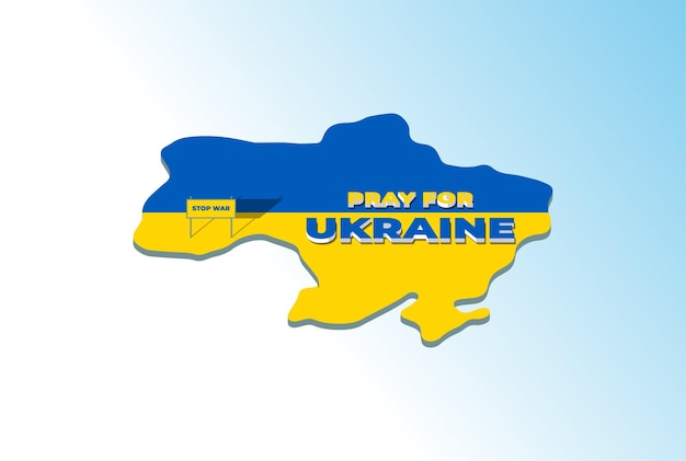 Mapa Ukrainy 3d Sylwetka I Niebiesko-żółta Kolorowa Flaga Z Modlitwą Za Ukrainę Stop War Illustration Vector