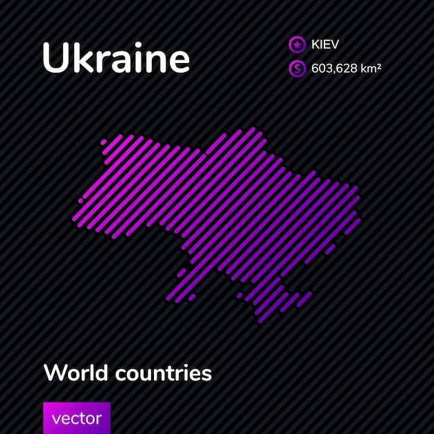 Mapa Ukrainy Wektor Kreatywny Cyfrowy Neon Płaski Streszczenie Prosta Mapa Z Fioletową Teksturą W Paski