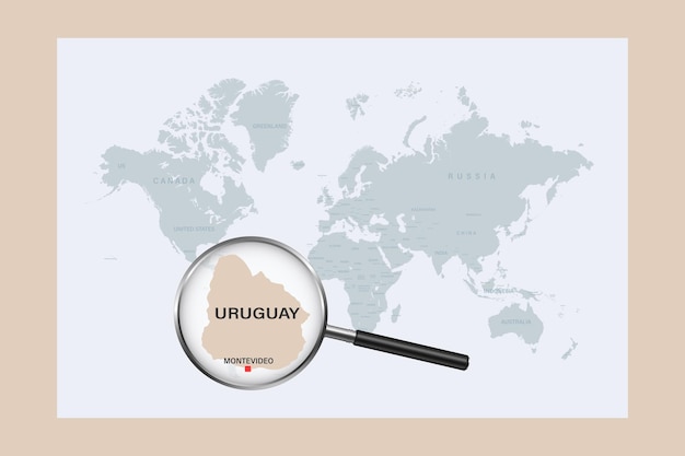 Mapa Urugwaju Na Politycznej Mapie świata Z Lupą