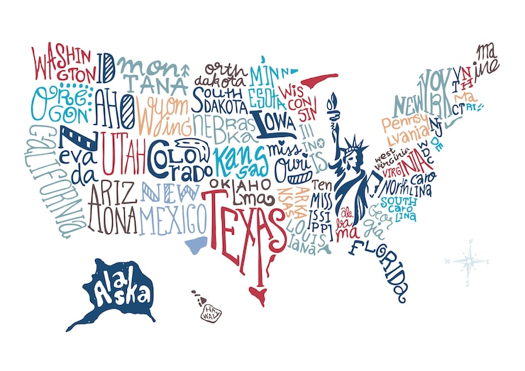 Wektor mapa usa wyciągnąć rękę