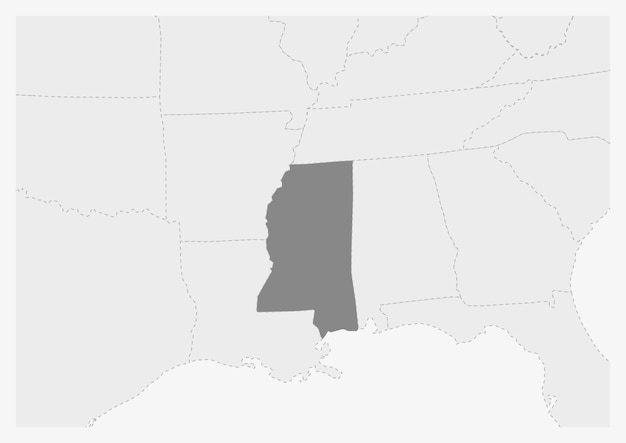 Mapa Usa Z Podświetloną Mapą Stanu Missisipi