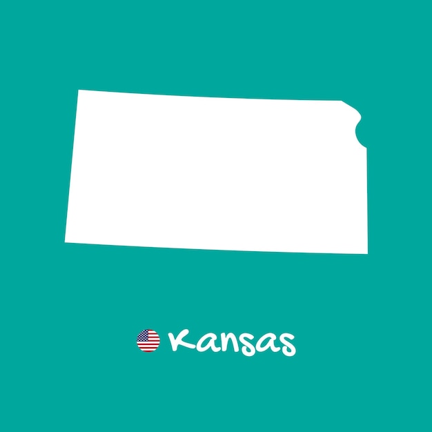 Mapa Wektorowa Kansas Na Białym Tle Na Niebieskim Tle. Sylwetka Lub Granice Stanu Usa. Wektor.