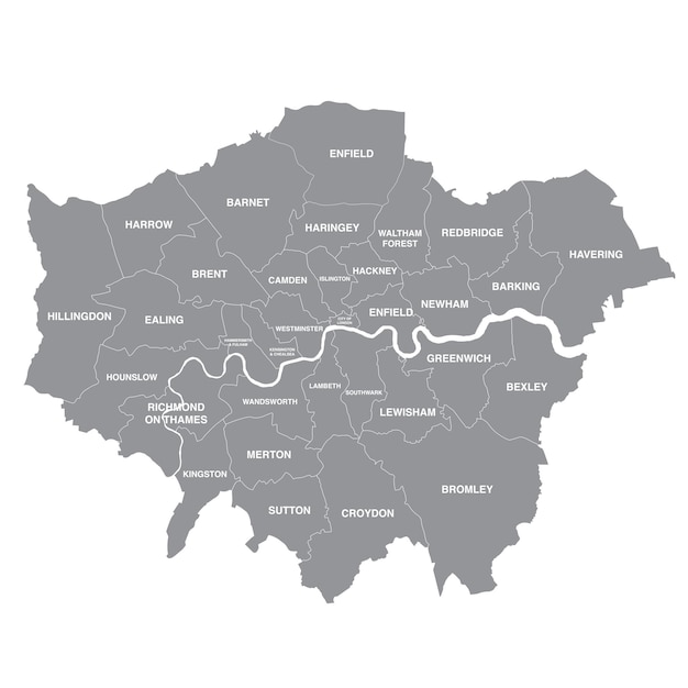 Plik wektorowy mapa wielkiego londynu pokazująca wszystkie dzielnice