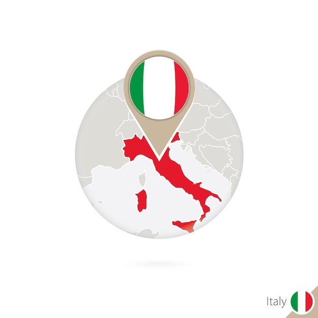 Mapa Włoch I Flaga W Koło. Mapa Włoch, Pin Flaga Włochy. Mapa Włoch W Stylu świata. Ilustracja Wektorowa.