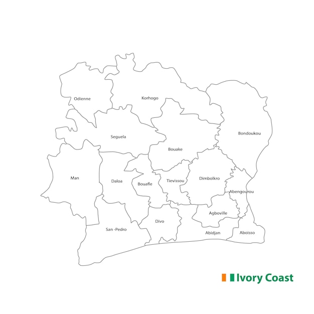Mapa Wybrzeża Kości Słoniowej. Wybrzeże Kości Słoniowej 3d Mapy Wektorowej. Mapa Wybrzeża Kości Słoniowej