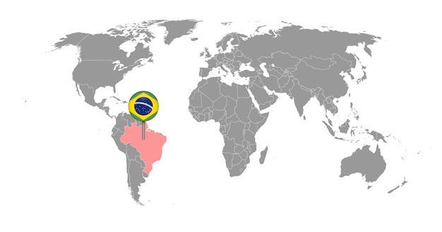 Plik wektorowy mapa z flagą brazylii na mapie świata ilustracja wektorowa