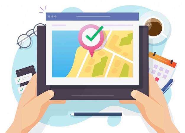 Mapuj Nawigację Gps Z Lokalizacją Internetową Online I Wskaż Punkt Docelowy Internetu Na Cyfrowym Tablecie