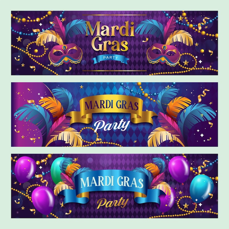 Wektor mardi gras banner z karnawałowymi maskami