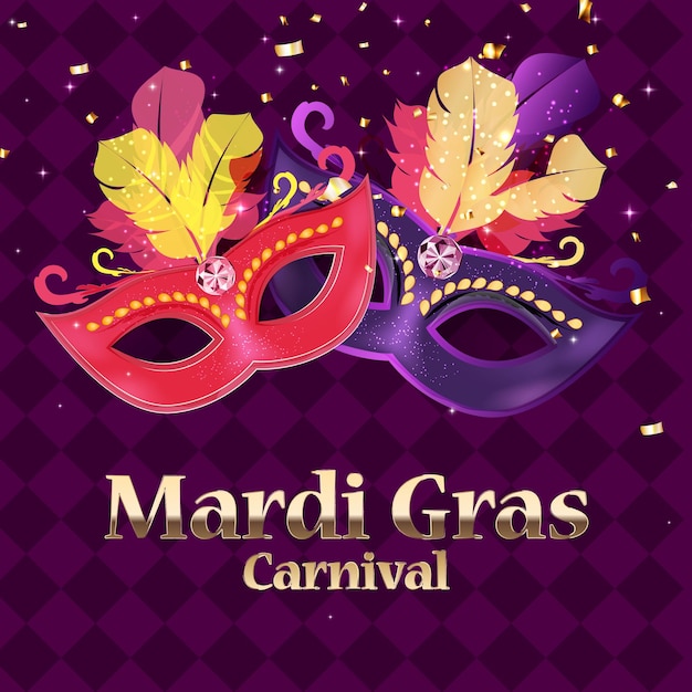 Mardi Gras Carnaval Background.Tradycyjna maska z piórami i konfetti