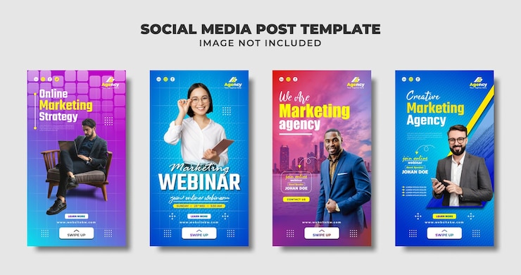 Wektor marketing cyfrowy i webinarium na żywo w mediach społecznościowych historia na instagramie, ulotka i szablon banera