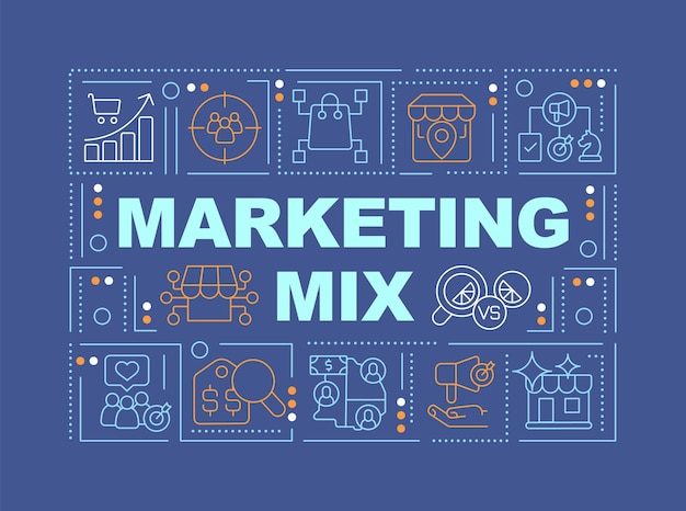 Marketing mix koncepcje słów ciemnoniebieski sztandar