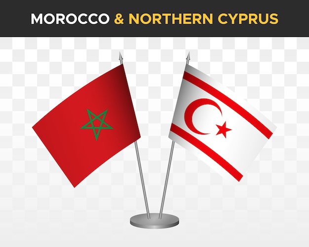 Maroko Vs Północny Cypr Flagi Biurko Makieta Na Białym Tle 3d Ilustracji Wektorowych Marokańskie Flagi Stołowe