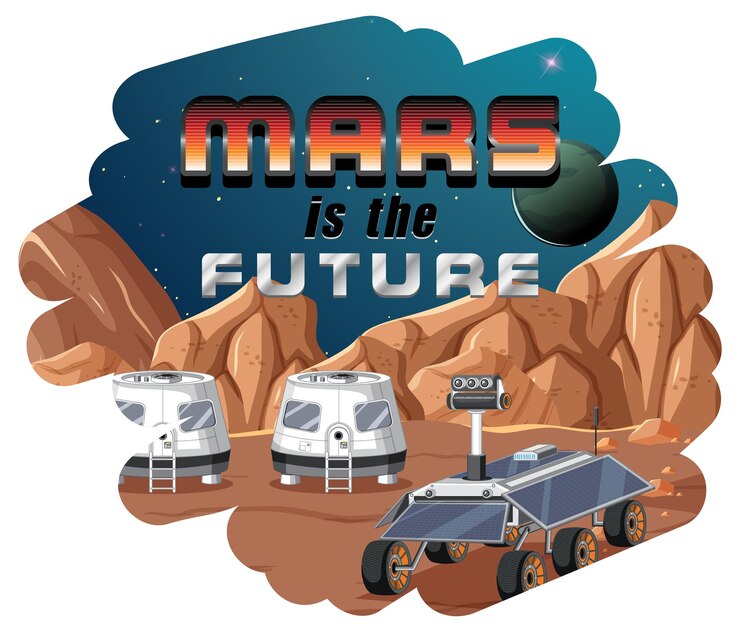Wektor mars to przyszły projekt logo słownego ze stacją kosmiczną