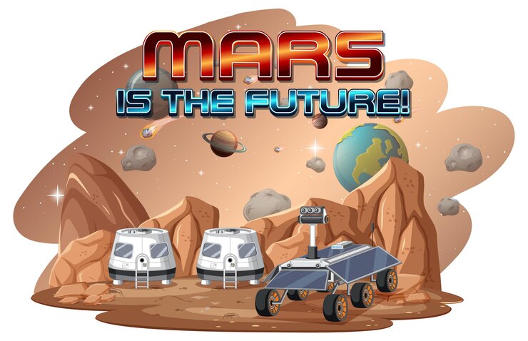 Wektor mars to przyszły projekt logo ze stacją kosmiczną