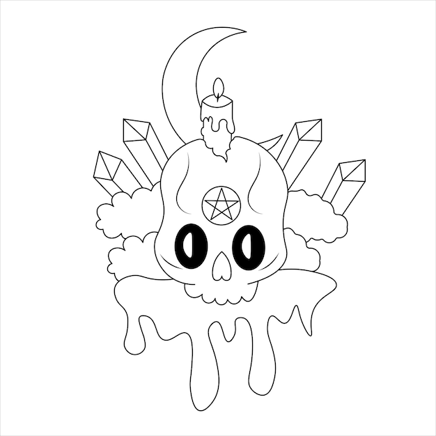 Marzycielski pastelowy goth Halloweenowa czaszka i gwiazda ilustracja