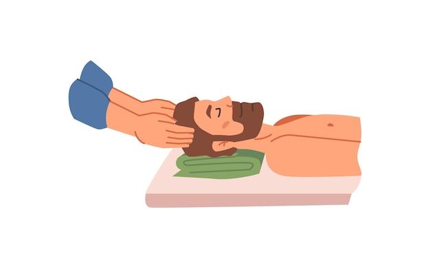 Plik wektorowy masaż głowy dla mężczyzny w salonie spa masującym dłonie