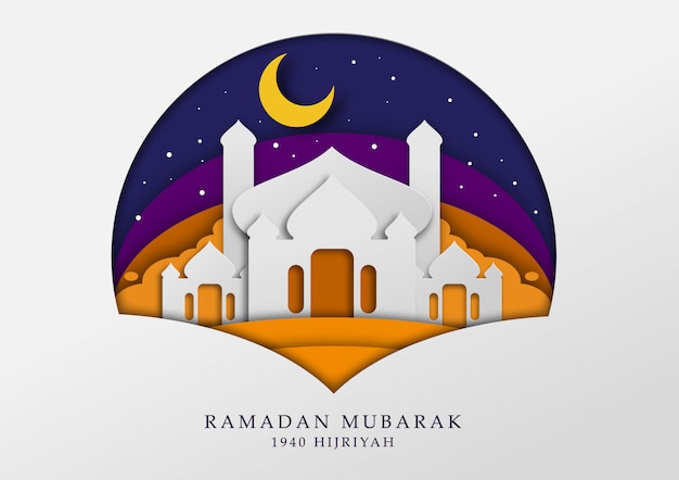 Plik wektorowy masjid meczet ilustracja papercut dla ramadan greeting card i tapety