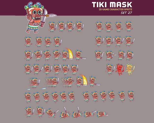 Maska Tiki Cartoon Character Animacja Sprite