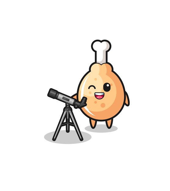 Maskotka Astronom Smażony Kurczak Z Nowoczesnym Teleskopem, ładny Design
