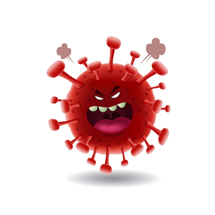 Wektor maskotka cartoon_angry red covid-19 corona virus_isolated