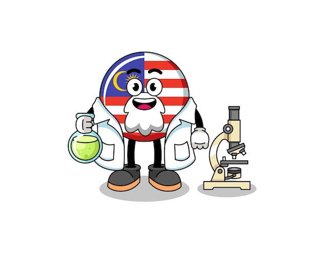 Plik wektorowy maskotka flagi malezji jako naukowiec