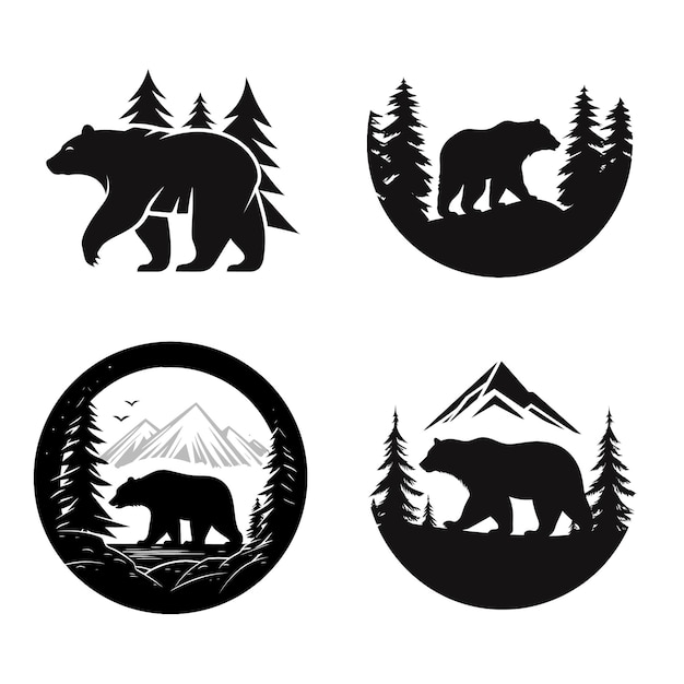 Maskotka Logo Bear Na Białym Tle Zestaw Wektorowy