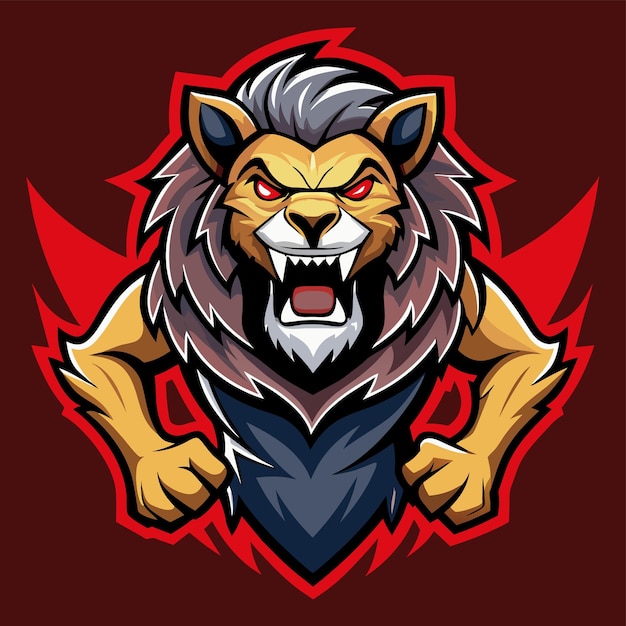 Plik wektorowy maskotka lwa wykazująca agresywne zachowanie z szeroko otwartymi ustami agresywny król zombie logo maskotki lwa wektora